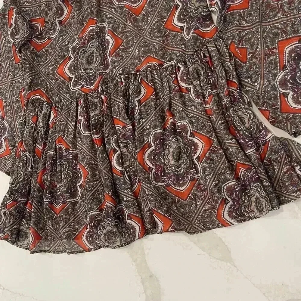 AB Studio Floral Paisley Sheer Blouse Boho Flared Sleeve Women's Large Hippie - Picture 2 of 7